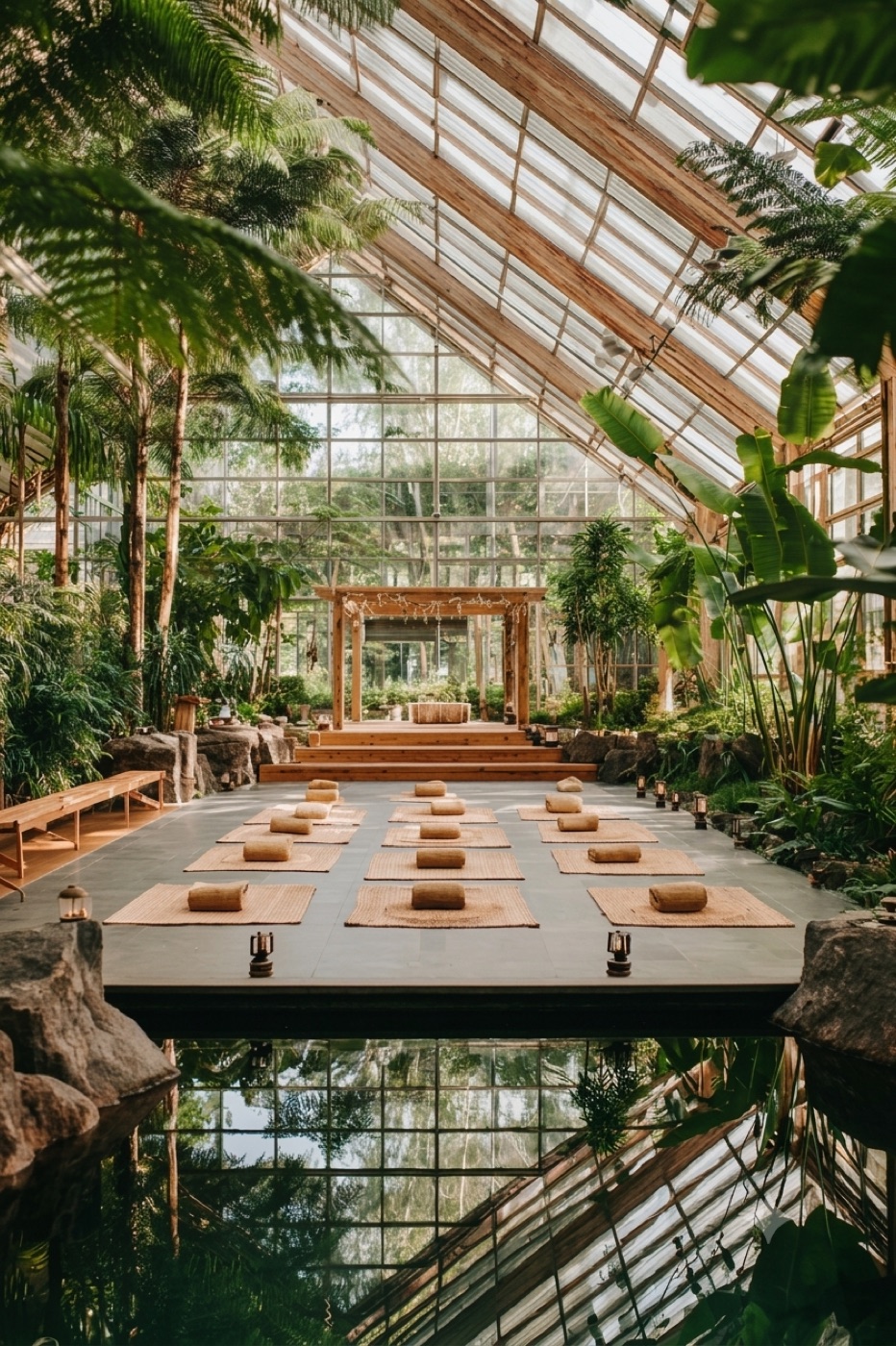 A wellbeing session in an arched studio space